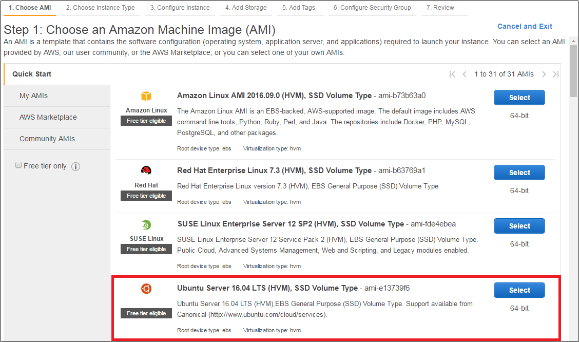 Choose Ubuntu Server 16.04 Installink ELK Stack on AWS